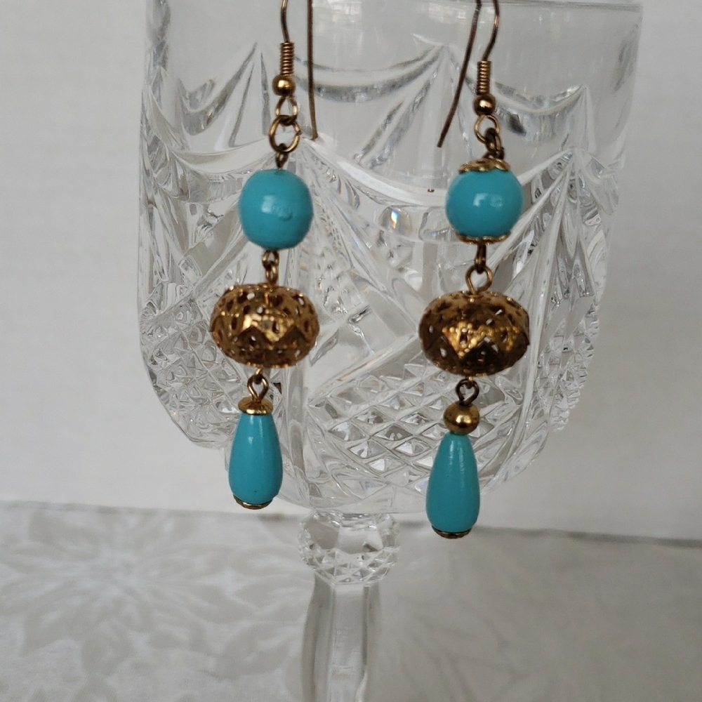 Gold and Blue Statement Earrings with Elegant Design